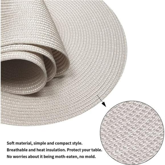 Round Braided Placemats Set of 4 Table Mats Woven Non-Slip Place Mats 15 Inch - Picture 5 of 6